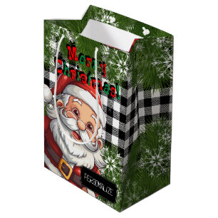 Country Christmas Design on Plaid - Personalize Medium Gift Bag