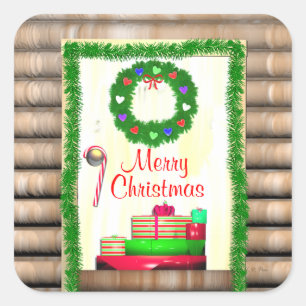 Country Christmas Door Square Sticker