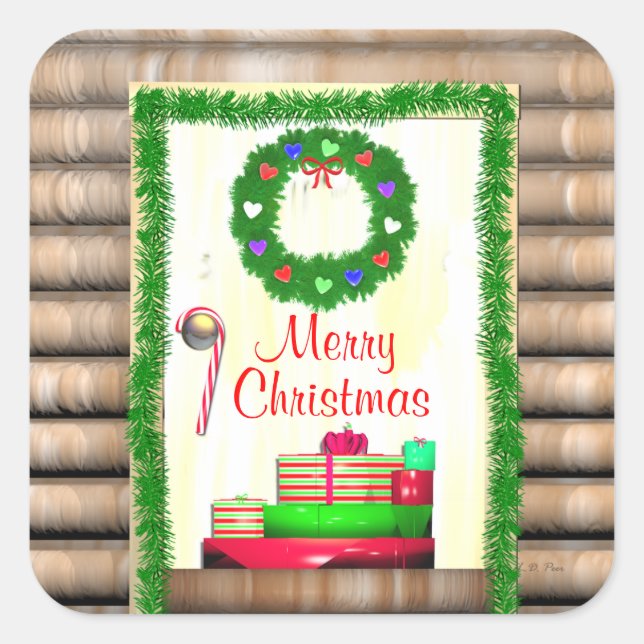 Country Christmas Door Square Sticker (Front)