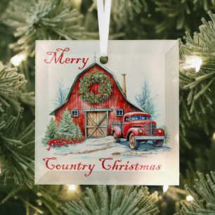 Country Christmas Glass Ornament