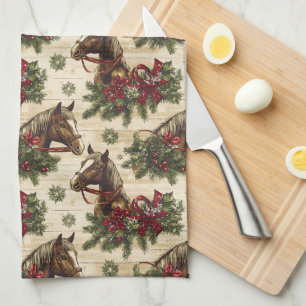 Country Christmas Horses Kitchen Towel
