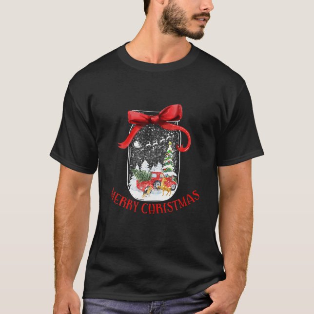 Country Christmas Mason Jar Snowglobe Red Ribbon H T-Shirt (Front)