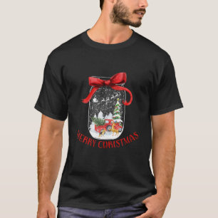 Country Christmas Mason Jar Snowglobe Red Ribbon H T-Shirt