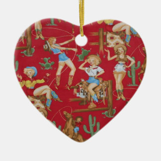 Country Christmas Retro Cowgirls Ceramic Ornament