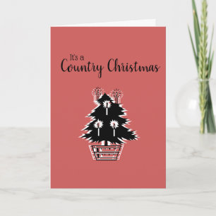 Country Christmas Tree Red Rustic Customizable Card