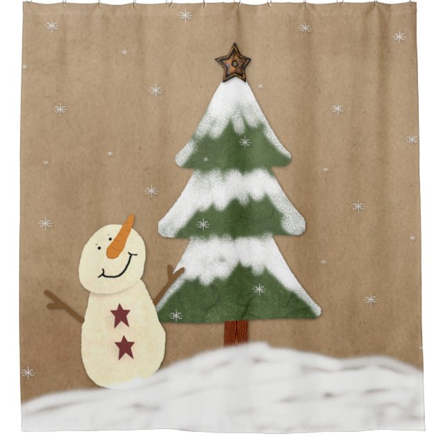Country Christmas Tree Shower Curtain (Front)