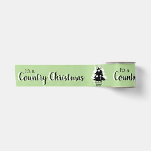 Country Christmas Trees Green Pattern Satin Ribbon