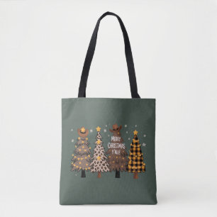 Country Christmas Western Tree Cowboy Cowgirl Tote Bag