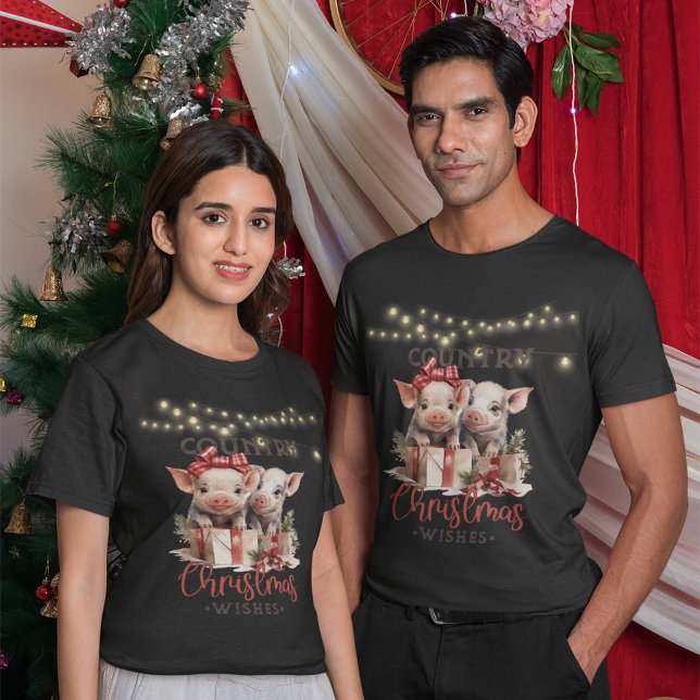 Country Christmas Wishes with Two Piglets T-Shirt (Creator Uploaded)