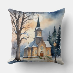 Country Church, Country Christmas Church, Church Throw Pillow