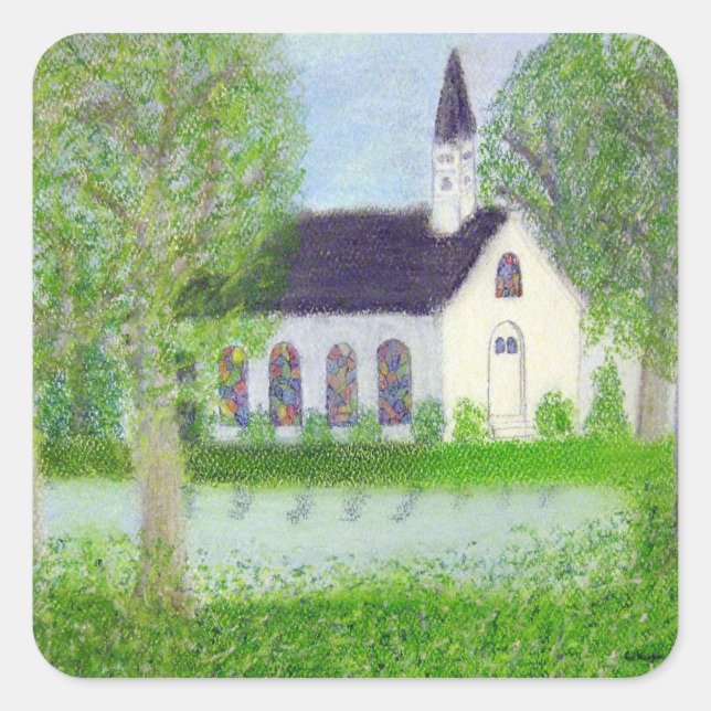 Country Church Square Sticker (Front)