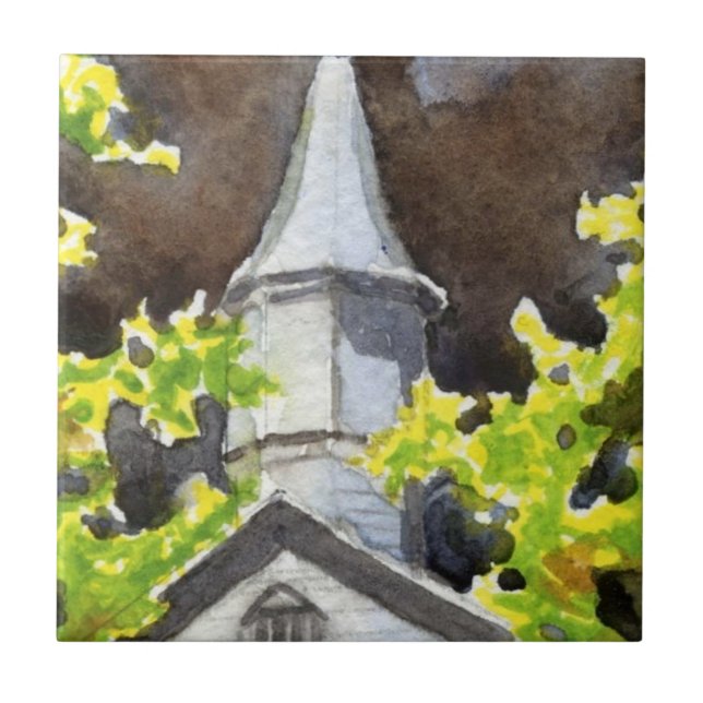 Country church steeple with dark storm behind tile (Front)
