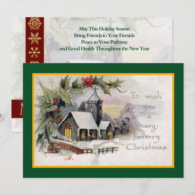 Country Church Vintage Customized Christmas Holiday Card (Front/Back)