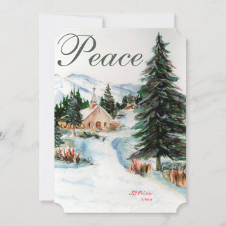 Country Church Winter Mountain Scene Photo Card