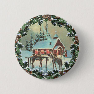 COUNTRY CHURCH & WREATH by SHARON SHARPE 2 Inch Round Button