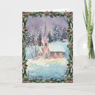 COUNTRY CHURCH & WREATH by SHARON SHARPE Holiday Card