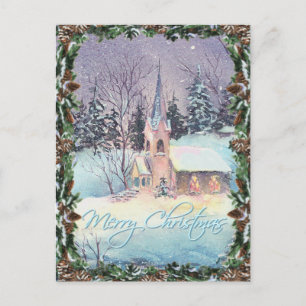 COUNTRY CHURCH & WREATH by SHARON SHARPE Holiday Postcard