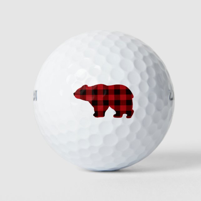 Country classic red and black plaid Bear Golf Balls (Front)
