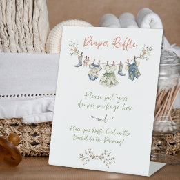 Country Clothesline Baby Shower Diaper Raffle Pedestal Sign