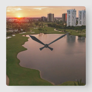 Country Club at sunset, Aventura, Florida Square Wall Clock