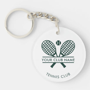 Country Club Name Tennis Rackets Motif Green Swag Keychain