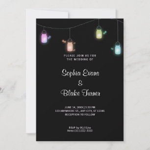 Country Coloured Hanging Mason Jars Black Wedding Invitation