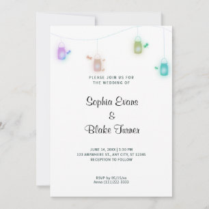 Country Coloured Hanging Mason Jars White Wedding Invitation