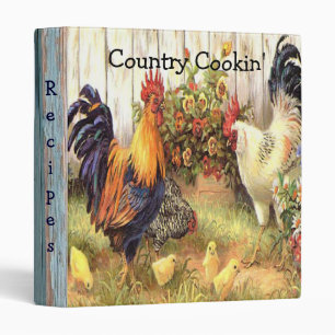 Country Cookin' Roosters Hen Baby Chicks Cookbook Binder