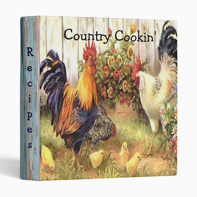 Country Cookin' Roosters Hen Baby Chicks Cookbook Binder (Front/Spine)