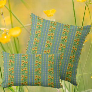 Country Cottage Blue Green Yellow Sunflowers Throw Pillow