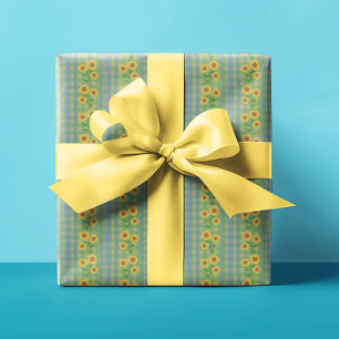 Country Cottage Blue Green Yellow Sunflowers Wrapping Paper