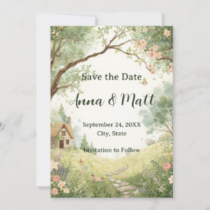 Country Cottage Save the Date Watercolor Pink