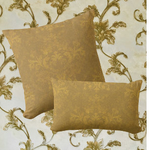 Country Cottage Vintage Faded Gold Brown Damask Throw Pillow