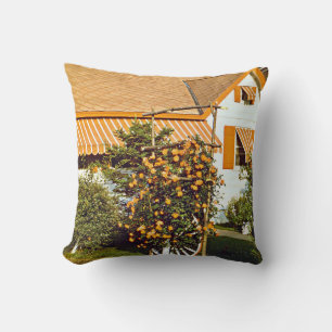 Country Cottage with Rose Trellis Throw Pillow