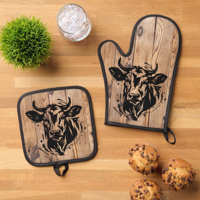 Country Cow Oven Mitt & Pot Holder Set (Top Down)