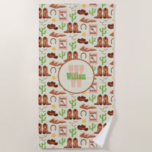 Country Cowboy Boots Stick Horse Desert Western Beach Towel