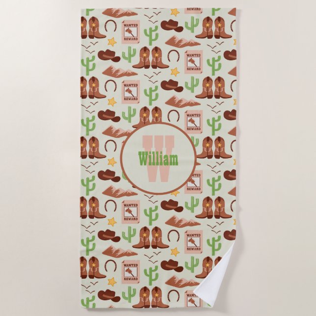 Country Cowboy Boots Stick Horse Desert Western Beach Towel (Front)