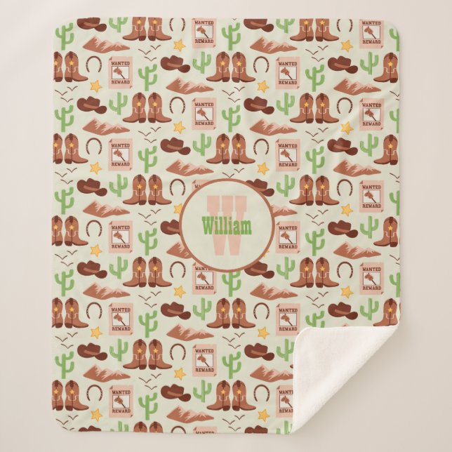 Country Cowboy Boots Stick Horse Desert Western Sherpa Blanket (Front)