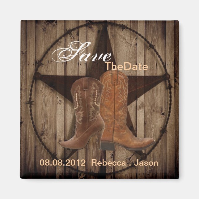 Country Cowboy Boots Western Wedding save the date Magnet (Front)