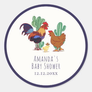 Country Cowboy Cactus Rooster Chicken Baby Shower Classic Round Sticker