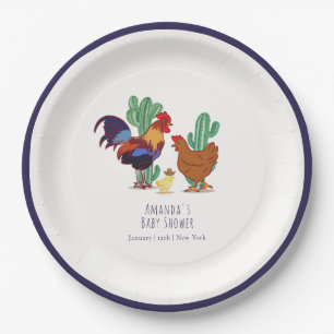 Country Cowboy Cactus Rooster Chicken Baby Shower Paper Plate