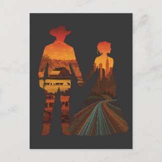 Country Cowboy & City Girl Silhouette Postcard