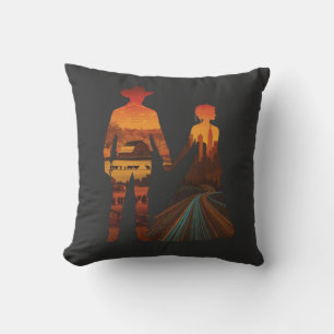 Country Cowboy & City Girl Silhouette Throw Pillow