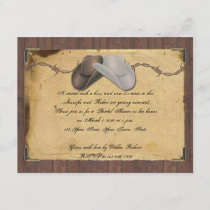 Country Cowboy Hat Barbed Bridal Shower Invitation