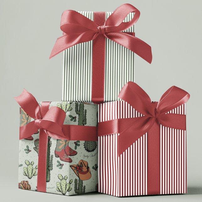 Country Cowboy Howdy Christmas Wrapping Paper Sheet (Howdy Christmas Wrapping Paper. Cowboy Boots, Cacti, Cowboy Hats, Holly Berries, Stars and Stripes.)