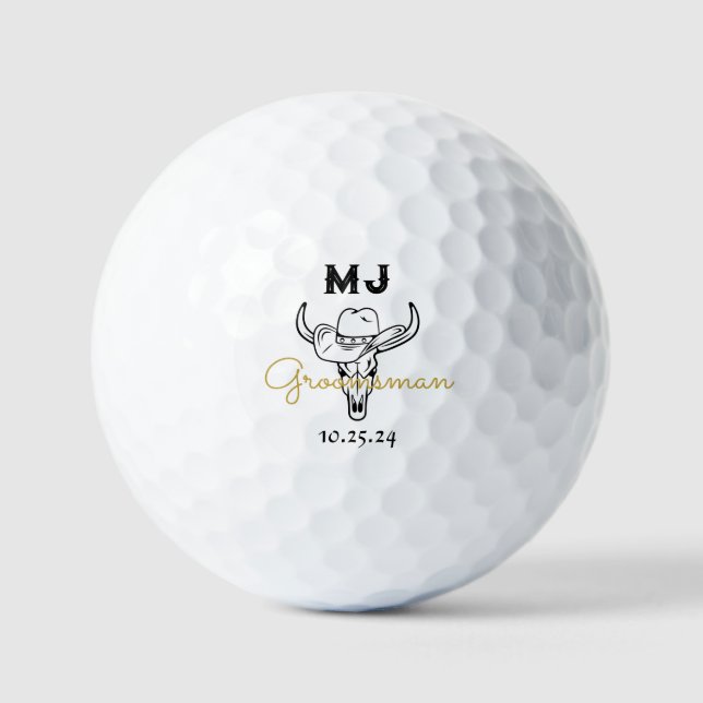 Country Cowboy Personalized Groomsmen Monogram Golf Balls (Front)