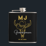 Country Cowboy Personalized Groomsmen Monogram Hip Flask<br><div class="desc">Personalized gifts for groomsmen with old western cowboy theme. Decorated with cowboy hat with vintage western font. Text and background colour are editable using the Design Tool to fit your occasion. Get this customize gift for wedding,  bachelor party,  engagement party or any other special occasions.</div>