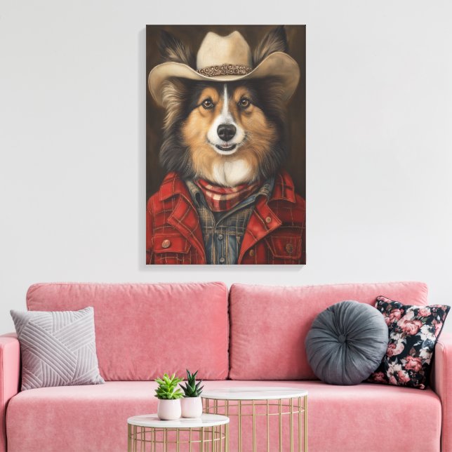 Country Cowboy Shetland Sheepdog | Sheltie Canvas Print (Insitu(LivingRoom))