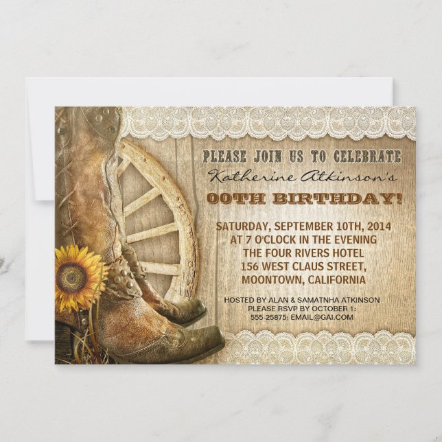 country cowboy style birthday invitations (Front)