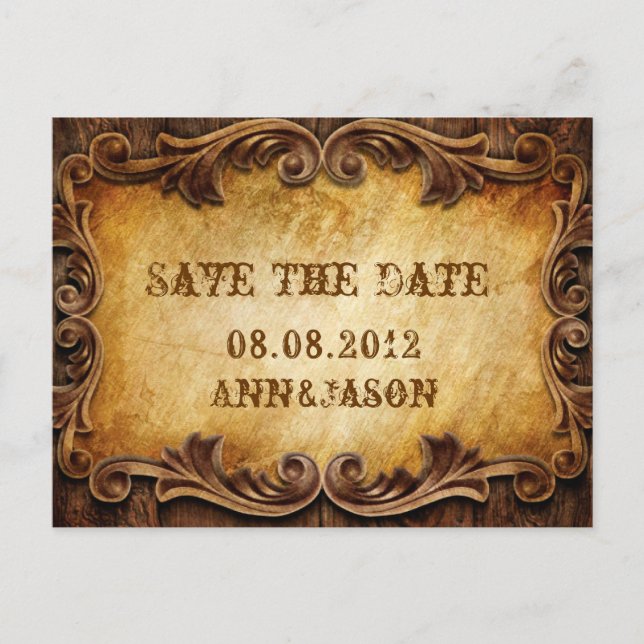 Country Cowboy Western Wedding save the date Announcement Postcard (Front)